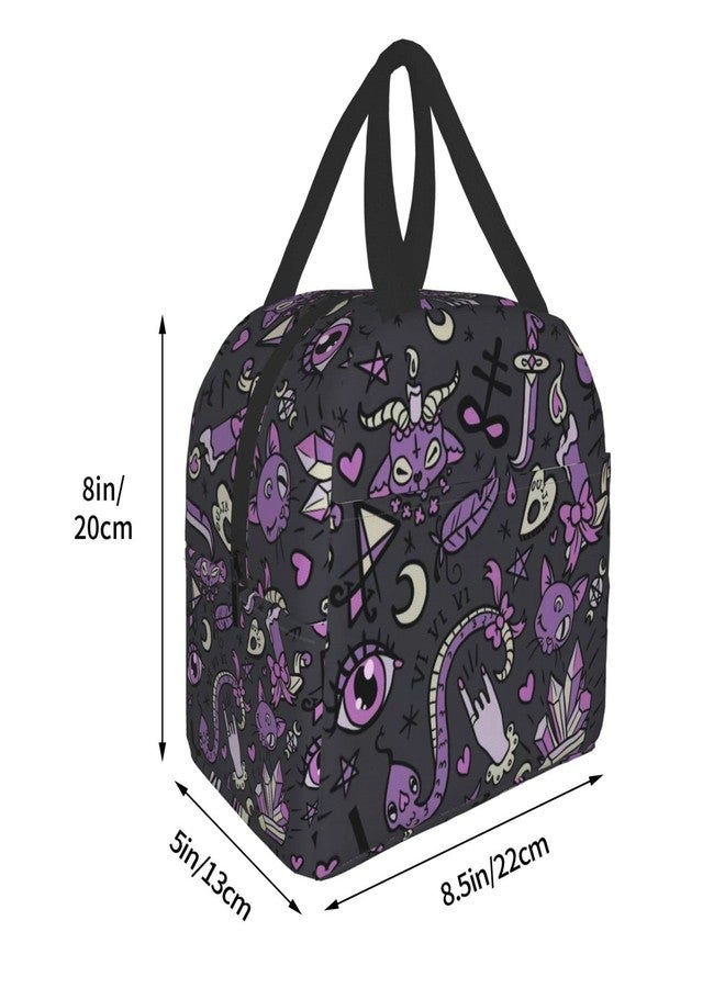 Funacola Magic Goth Spooky Gray Purple Black Lunch Box Reusable Halloween Lunch Bag Witch Insulated Meal Bags Food Container For Boys Girls Men Women Kids School Work Travel Picnic - Image 5